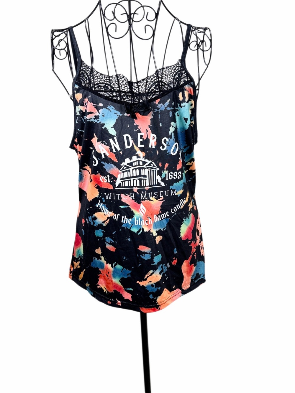 Salem Witch Museum Sanderson Black Flame Candle Lace Cami Tank S/M
